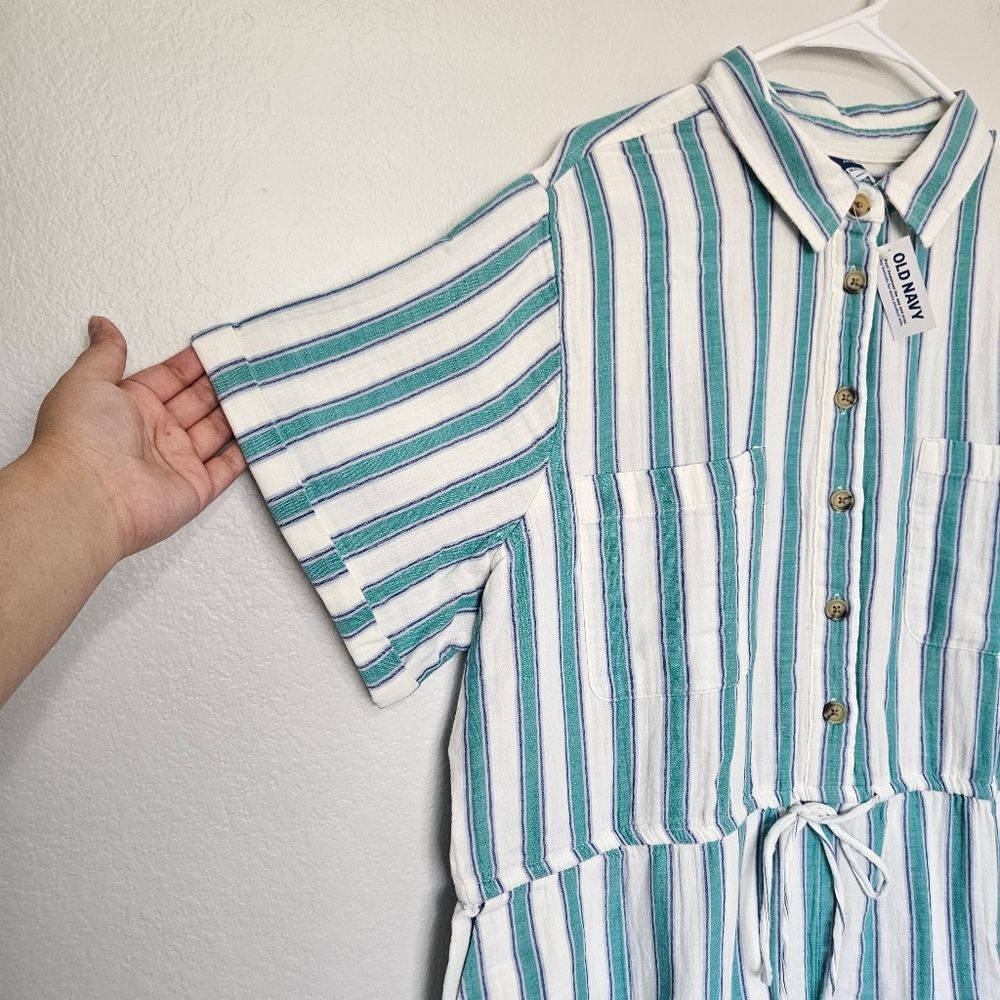 NWT Old Navy Crinkle Gauze Button Down Romper Blue White Stripe XXL Petite - Picture 4 of 7